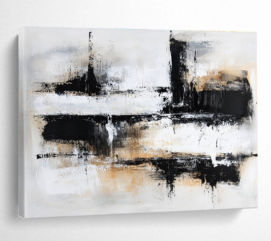 Large Contemporary Wall Art Black, White, and Beige Abstract Urban Scene HPS306