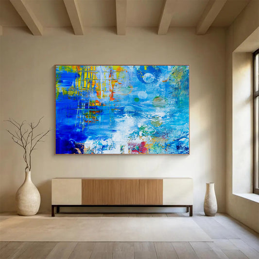 Cool Abstract Paintings Blue, Yellow & Multicolor Textured Abstract Painting On Canvas HPS105
