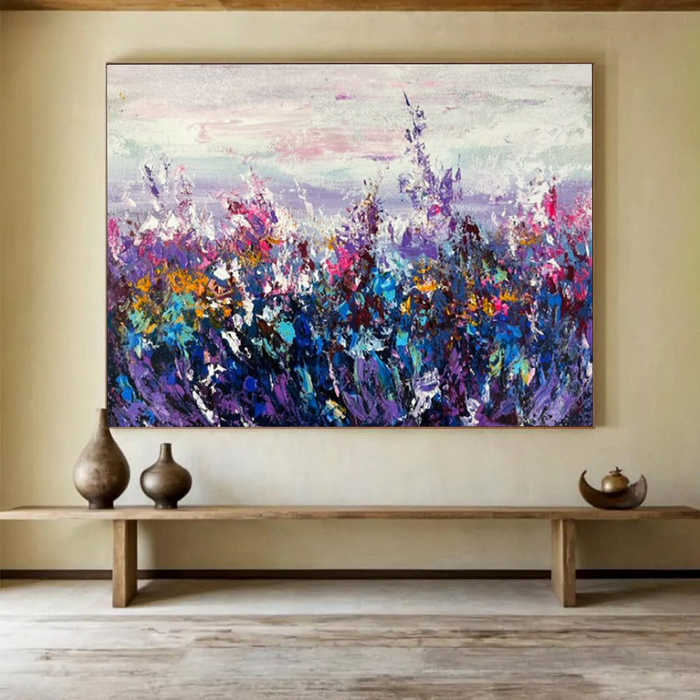Large Painting In Living Room Multicolor Abstract Wildflower Field Art HPS345