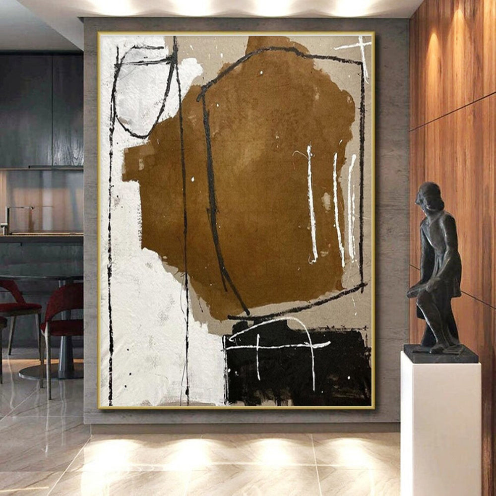 Cool Abstract Paintings Brown, Black, and White Geometric Abstract Art PT694