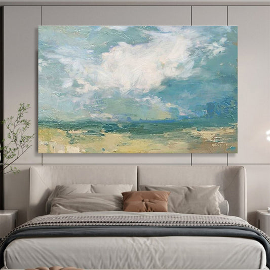 Large Size Blue, Green, and Beige Abstract Landscape Art HPS384