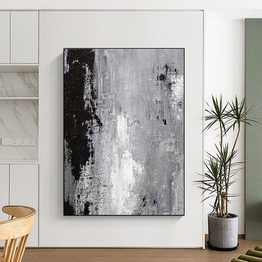Cool Abstract Paintings Black, Gray, and White Textured Abstract Art PT705