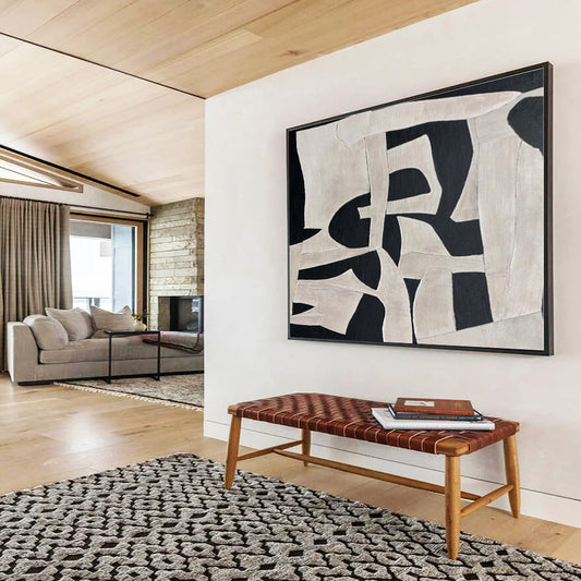 Hand-Painted Black & White Geometric Abstract Art On Canvas HPS031