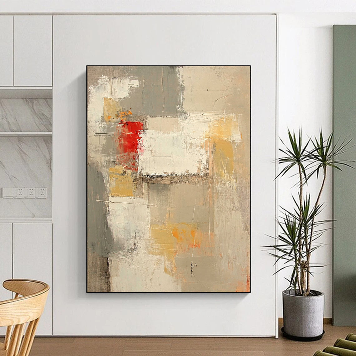 Gray White Red Yellow Abstract Art PT150