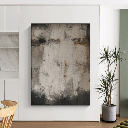 Handmade Art in Gray and White Textured Abstract Composition, Acrylic Modern Art PT318