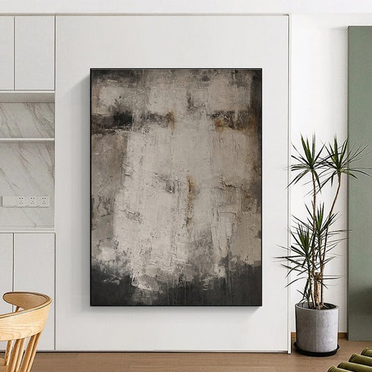 Handmade Art in Gray and White Textured Abstract Composition, Acrylic Modern Art PT318