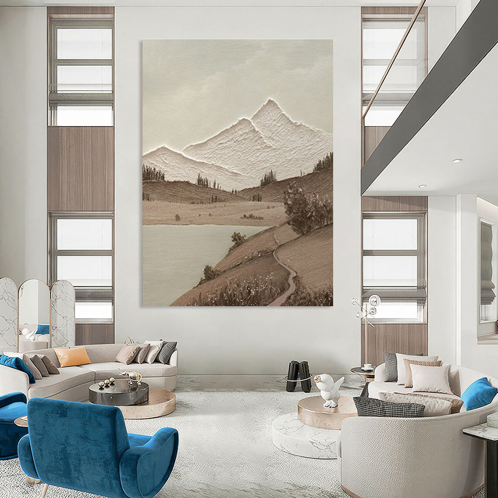 Minimalist Canvas Art Brown and Beige Mountain Landscape Abstract Painting DPS448