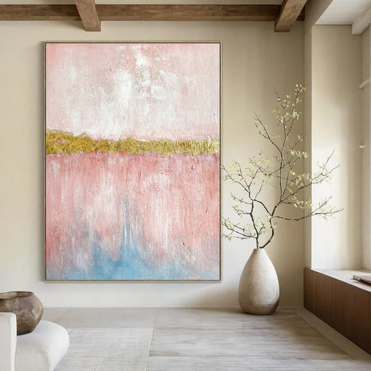 Large Size Pink, Gold & Blue Abstract Color Block, Large Contemporary Wall Art DPS507