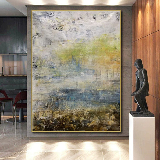 Hand Painted Art Gray Green Abstract Landscape Acrylic Painting PT431