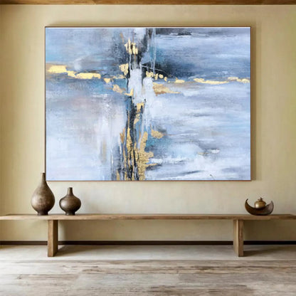 Cool Abstract Paintings Blue, Gray, and Gold Textured Abstract Art HPS378