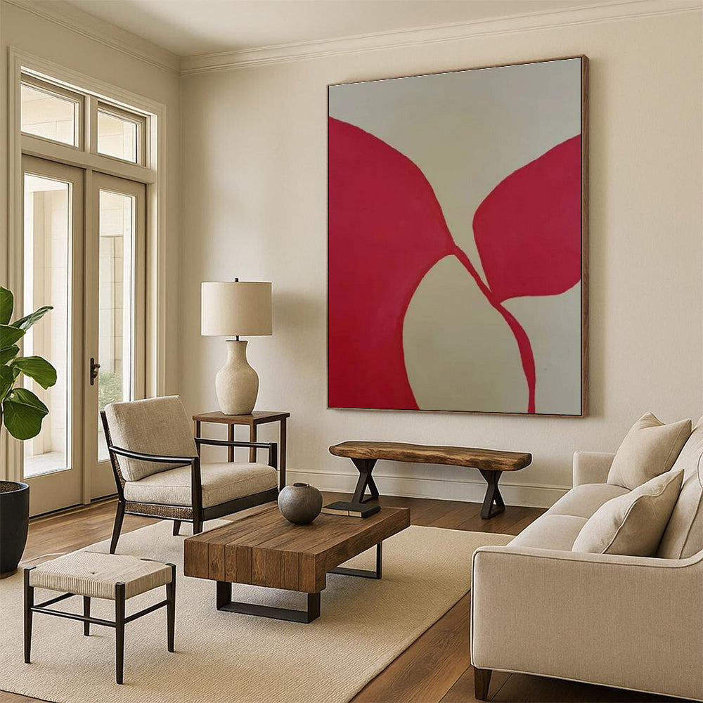 Handmade Art Red and Beige Floral-Inspired Abstract Art PT645