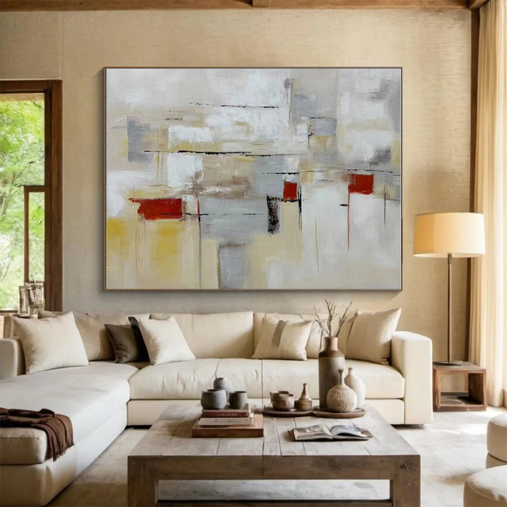 Minimalist Canvas Art Neutral Tones With Red Accents Abstract Painting On Canvas HPS130