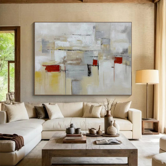Minimalist Canvas Art Neutral Tones With Red Accents Abstract Painting On Canvas HPS130