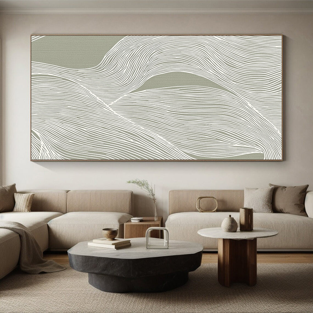 Abstract Canvas Wall Art Large With Gray, White Flowing Line Patterns On Canvas PT192