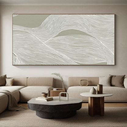 Abstract Canvas Wall Art Large With Gray, White Flowing Line Patterns On Canvas PT192