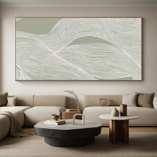 Abstract Canvas Wall Art Large With Gray, White Flowing Line Patterns On Canvas PT192