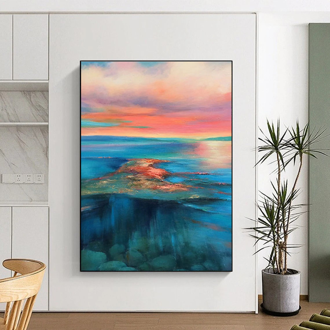 Large Size Colorful Coastal Sunset Abstract Sea and Sky Painting DPS443