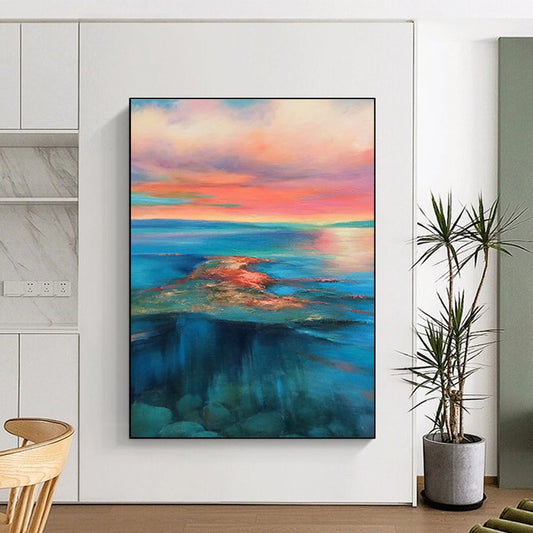 Large Size Colorful Coastal Sunset Abstract Sea and Sky Painting DPS443