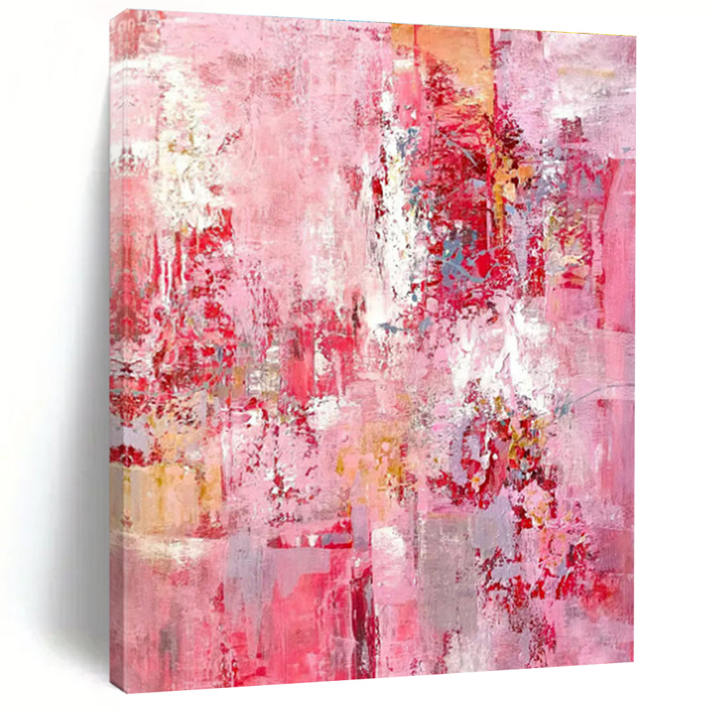 Hand-Painted Pink Red Abstract Expressionist Acrylic Art PT345