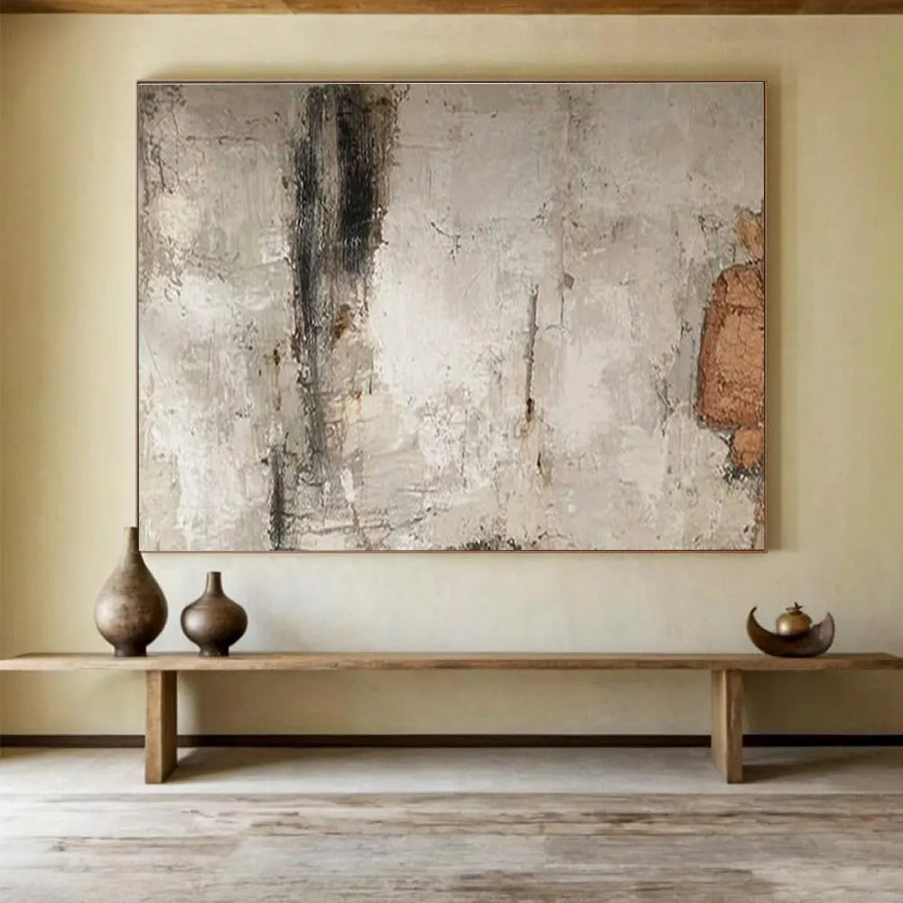 Large Size Beige, Gray, and Brown Textured Abstract Minimalist Art HPS374