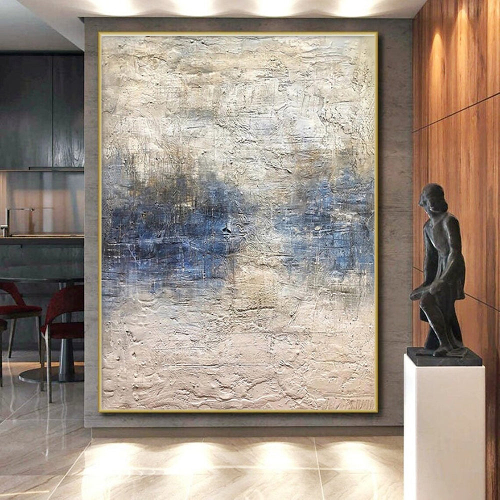 Acrylic Modern Art Paintings Blue and Beige Textured Abstract Art PT628