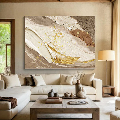Hand Painting Beige, Brown & Gold Textured Abstract Painting On Canvas PT072