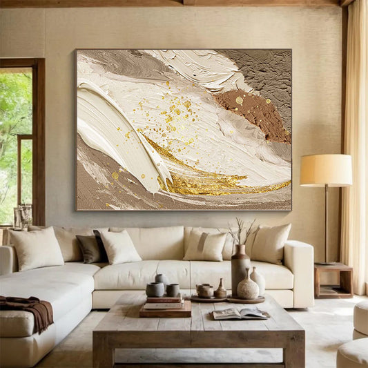 Hand Painting Beige, Brown & Gold Textured Abstract Painting On Canvas PT072