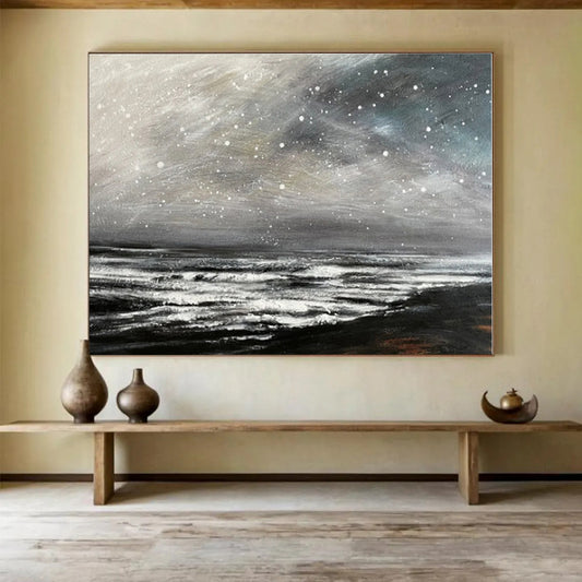 Handmade Art Monochrome Starry Sea Abstract On Canvas HPS039