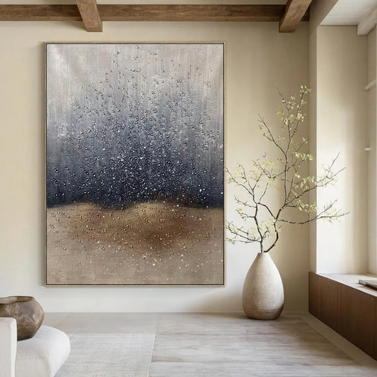 Large Painting In Living Room Gray, Brown & Silver Abstract Rain Scene, Modern Art Acrylic DPS510