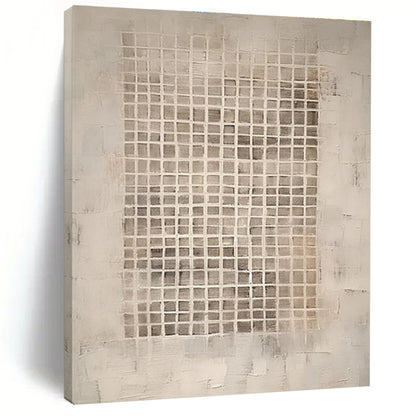 Minimalist Canvas Art in Beige and Gray Grid Pattern, Handmade Art PT299