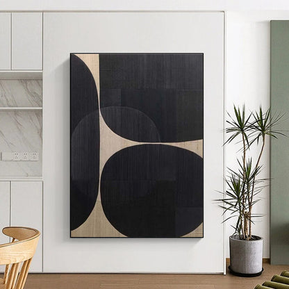Unique Abstract Art Black Beige Geometric Circular Abstract Art PT506