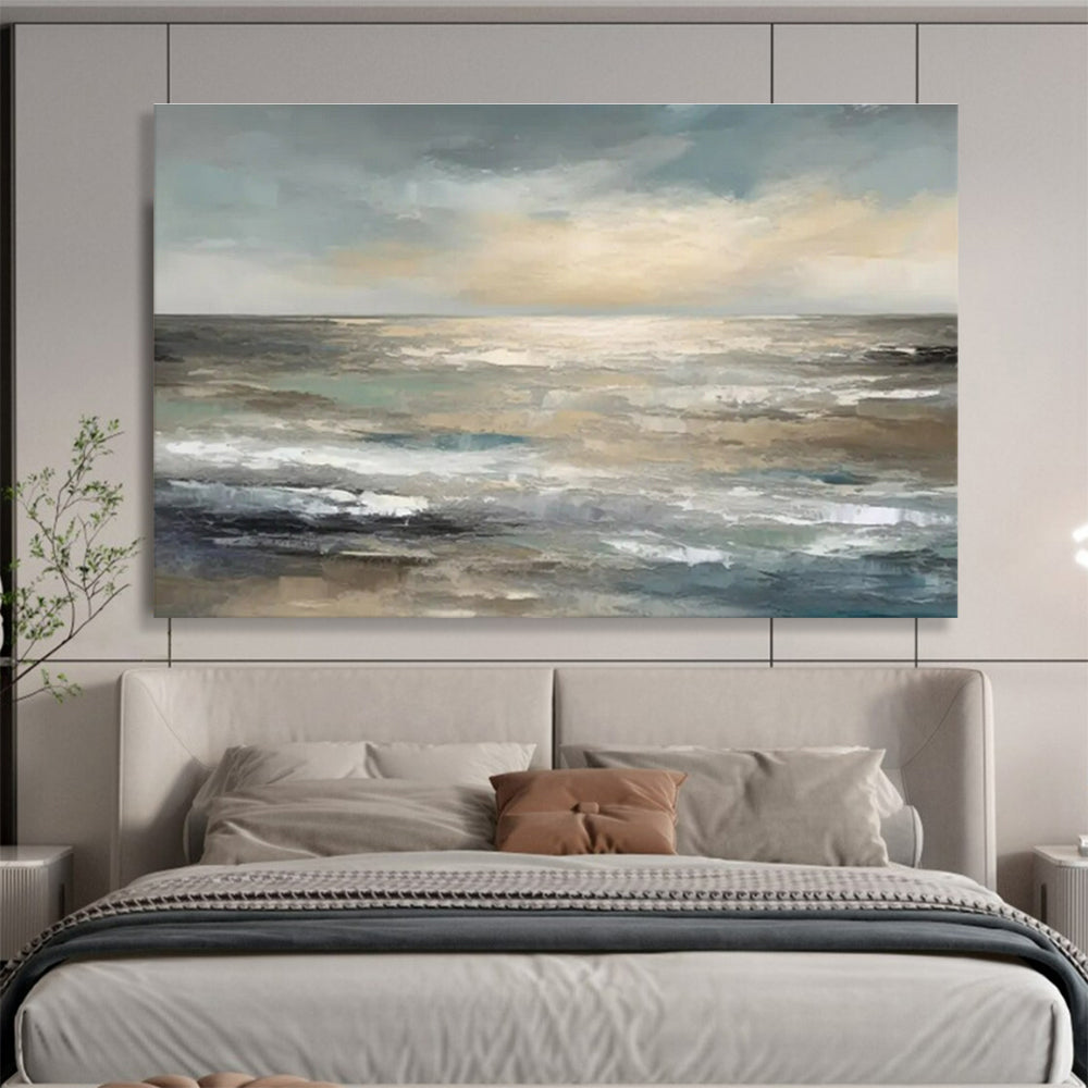 Paintings For House Gray and Beige Abstract Seaside Landscape Art HPS350