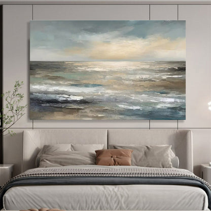 Paintings For House Gray and Beige Abstract Seaside Landscape Art HPS350