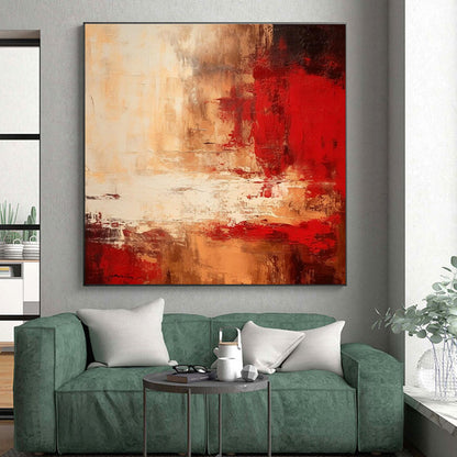 Huge Size - Red, Beige & White Dynamic Abstract Expressionism Painting PT583