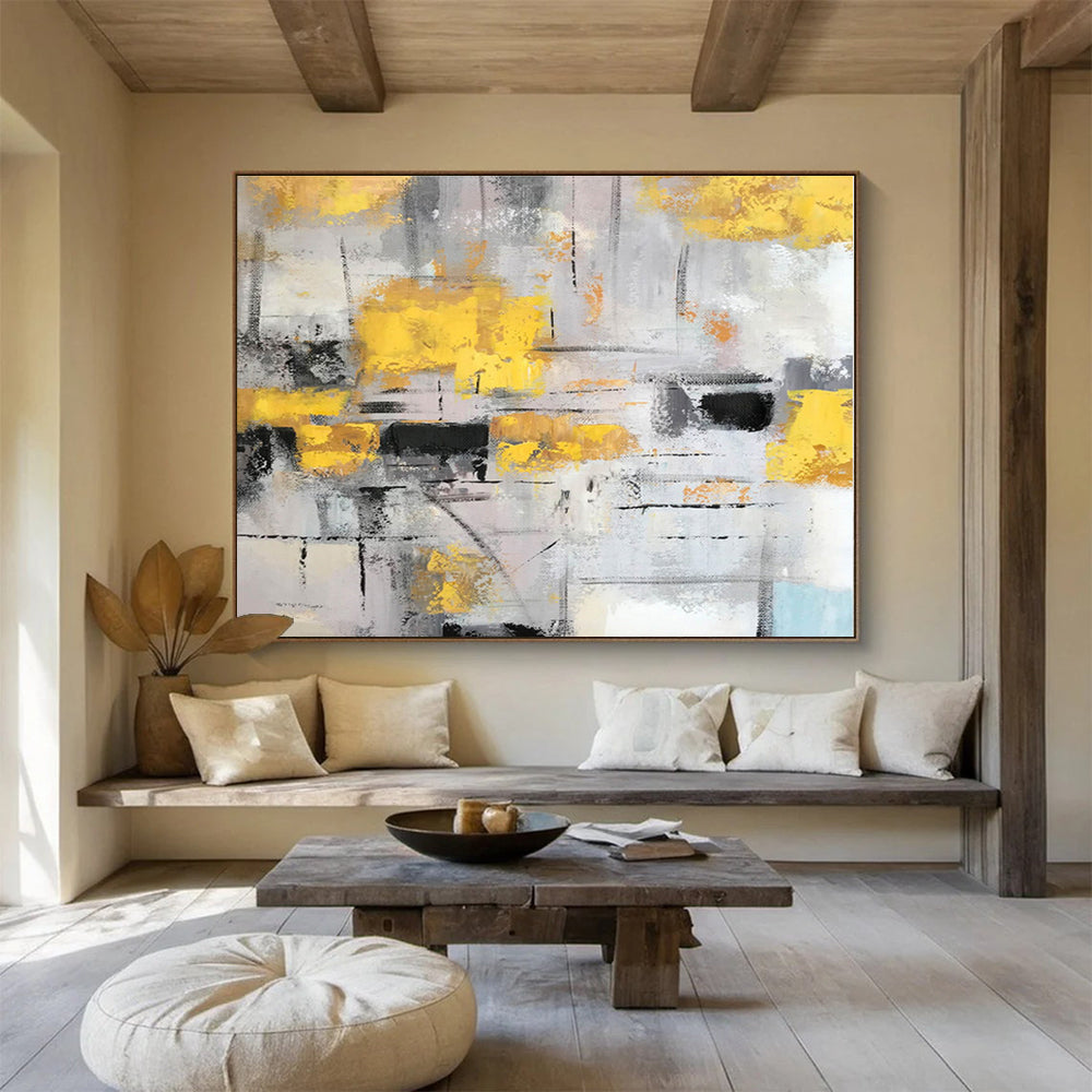 Acrylic Modern Art Paintings Yellow, Gray & Black Urban Abstract Painting On Canvas HPS074