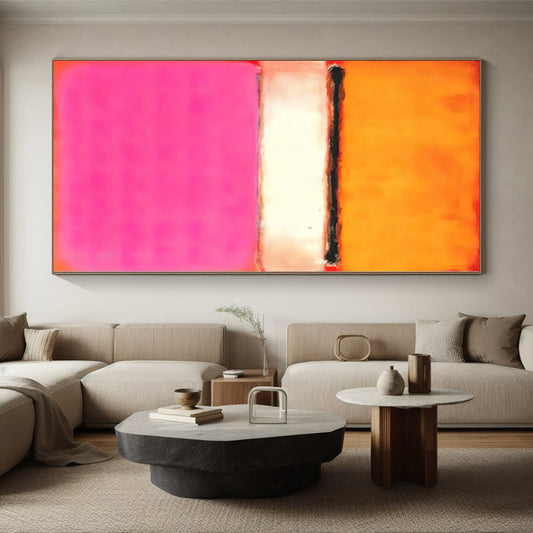 Hand Painted Art Orange, White & Pink Color Field Abstract Painting On Canvas PT103