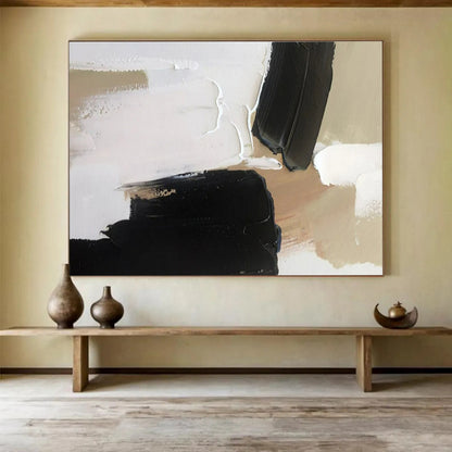 Cool Abstract Paintings Black, White, and Beige Textured Abstract Minimalist Art HPS358