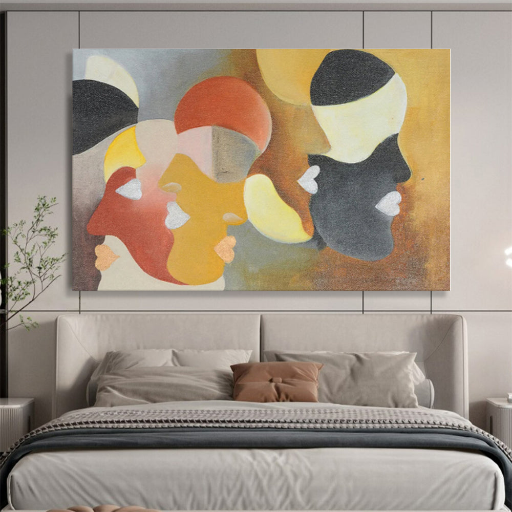 Unique Abstract Art Geometric Shapes In Warm Tones On Canvas HPS003