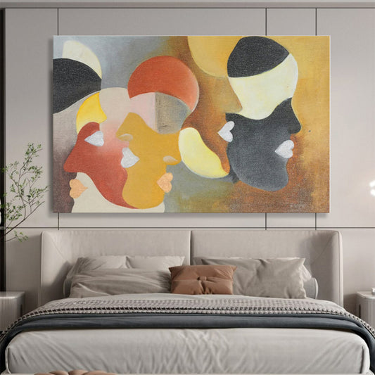 Unique Abstract Art Geometric Shapes In Warm Tones On Canvas HPS003