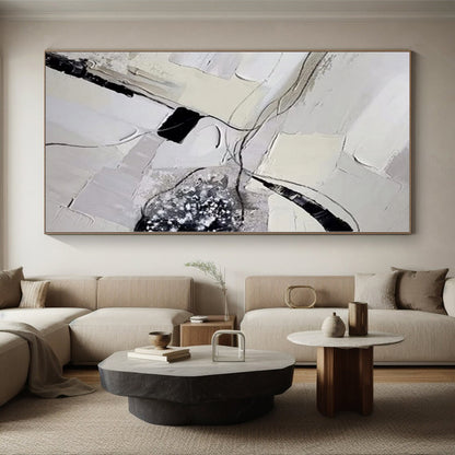 Handmade Art Gray & Black Textured Abstract Painting On Canvas PT034