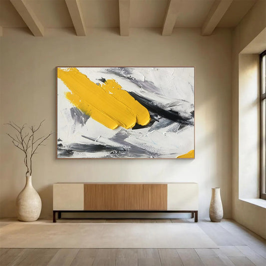 Large Contemporary Wall Art Yellow, Black, and White Textured Abstract Art HPS336