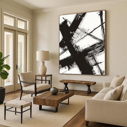 Cool Abstract Paintings in Black and White with Bold Lines PT014