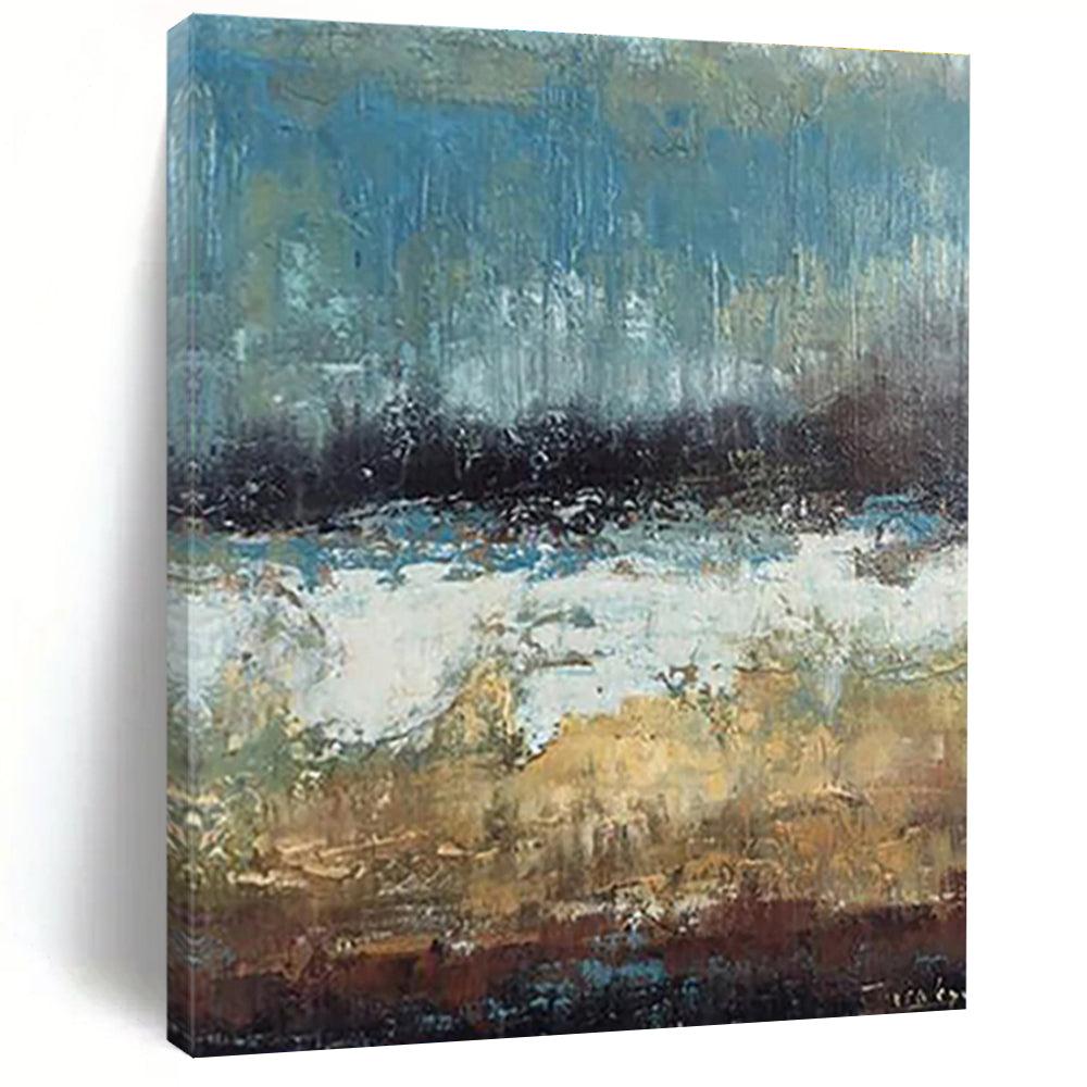 Hand Painted Art Blue Brown Abstract Landscape Acrylic Painting PT441