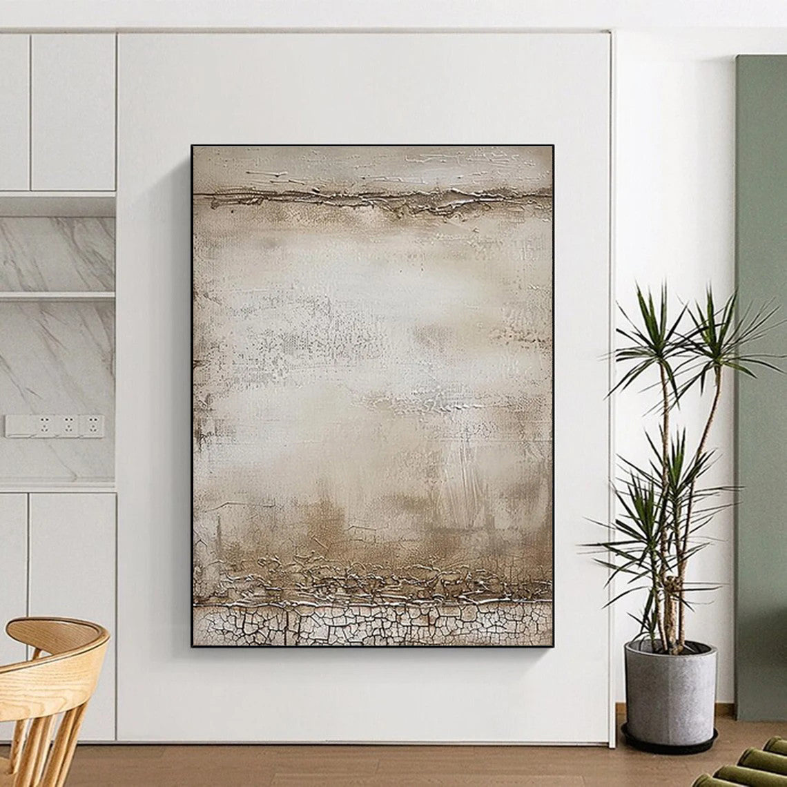 Minimalist Canvas Art in Beige and Brown Textured Design, Hand Painted Art PT297