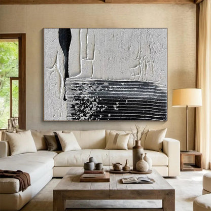 Oversized Abstract Wall Art Black White Textured Abstract Art PT379