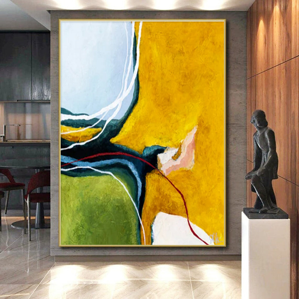 Cool Abstract Paintings Yellow, Green, and Blue Curved Abstract Art PT823