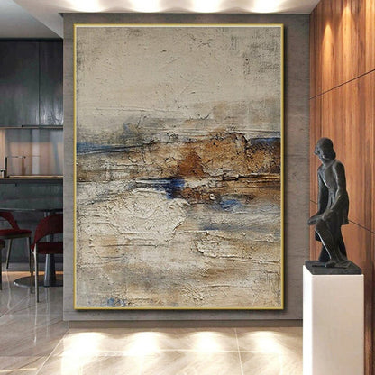 Cool Abstract Paintings Beige and Blue Textured Abstract Art PT630