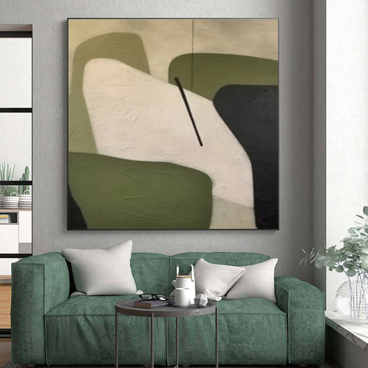 Minimalist Canvas Art Green White Black Geometric Abstract Artwork PT502