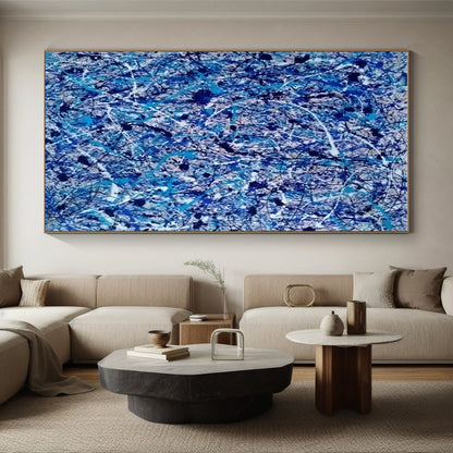 Unique Abstract Art - Blue, Black, White & Beige Chaotic Lines Abstract Expressionism Art PT605