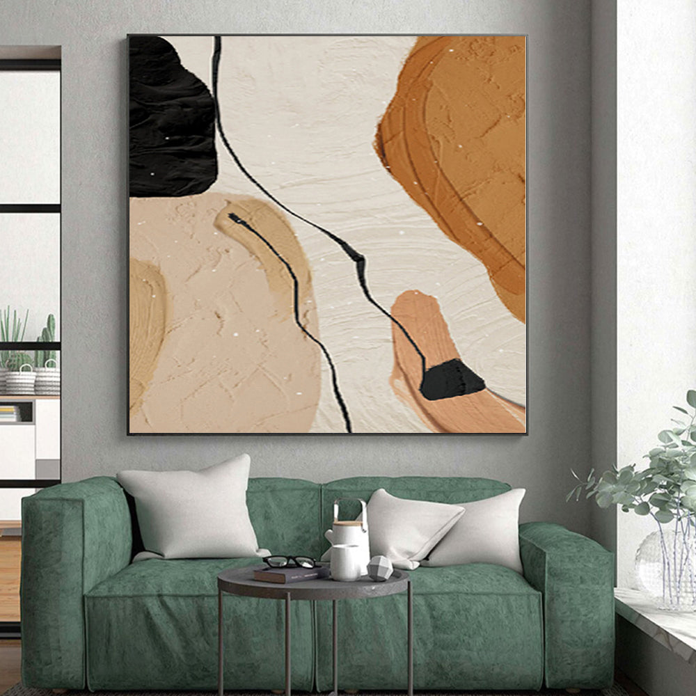 Hand Painted Art Beige, Brown & Black Geometric Abstract Painting On Canvas PT083